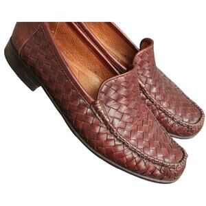Allen Edmonds Messina Brown Woven Braided Leather Loafers Men 9.5 Slip On ITALY